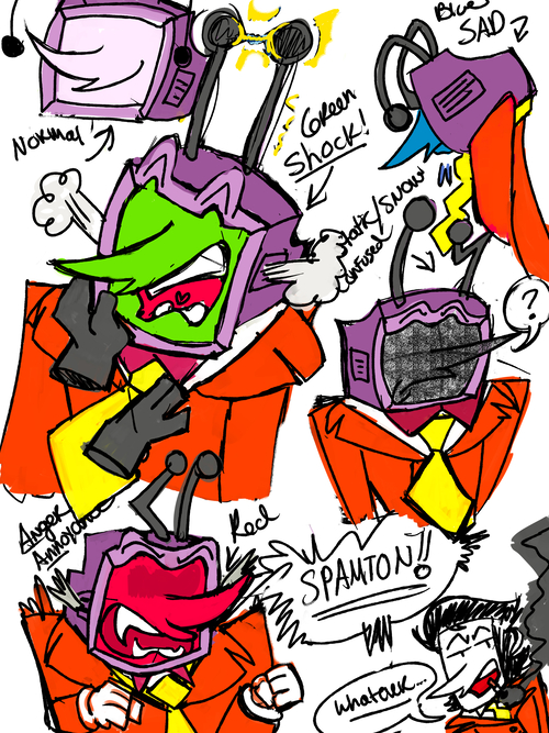 Concept doodles of Tenna's screens changing color for the Fat-Screened TV fic.