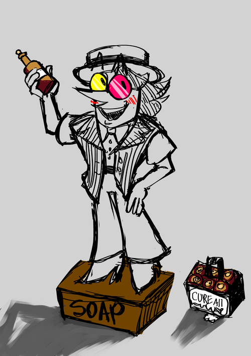 Spamton peddling useless garbage from the 1930's Freakshow AU fic.